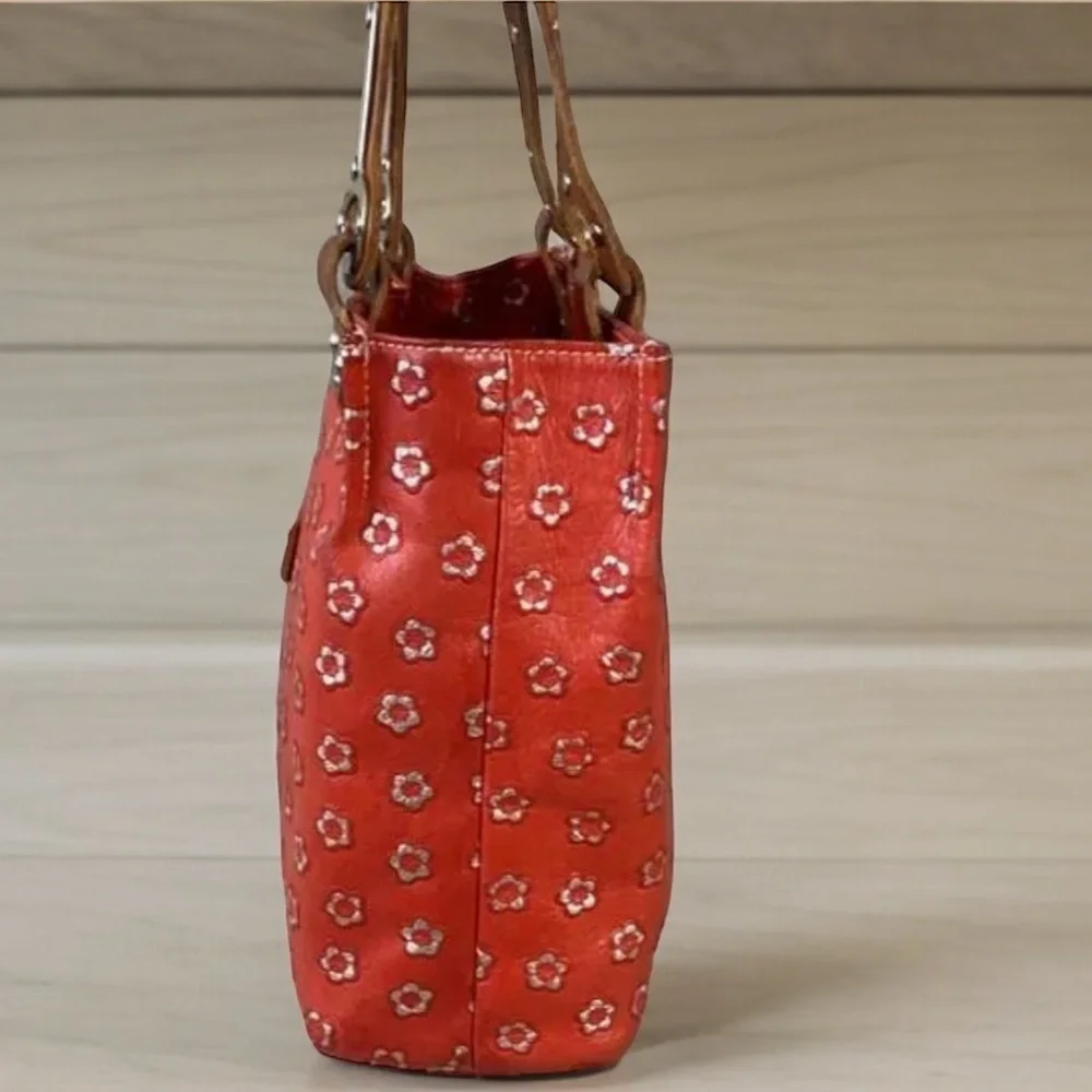 Claudia Firenze Red Leather Tote Bag with Brown‎ Leather Handles